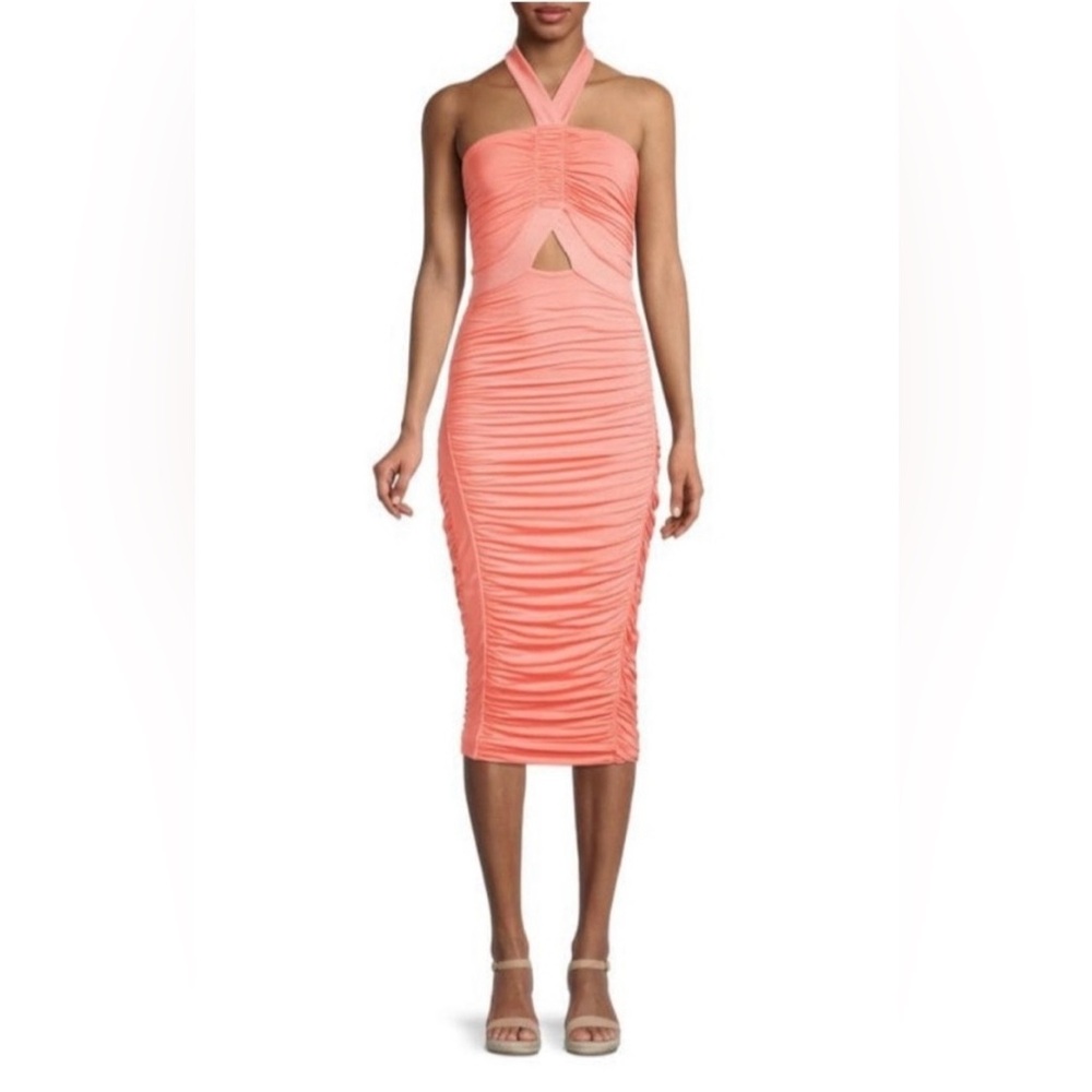 Bailey 44 Coral Ruched Midi Dress